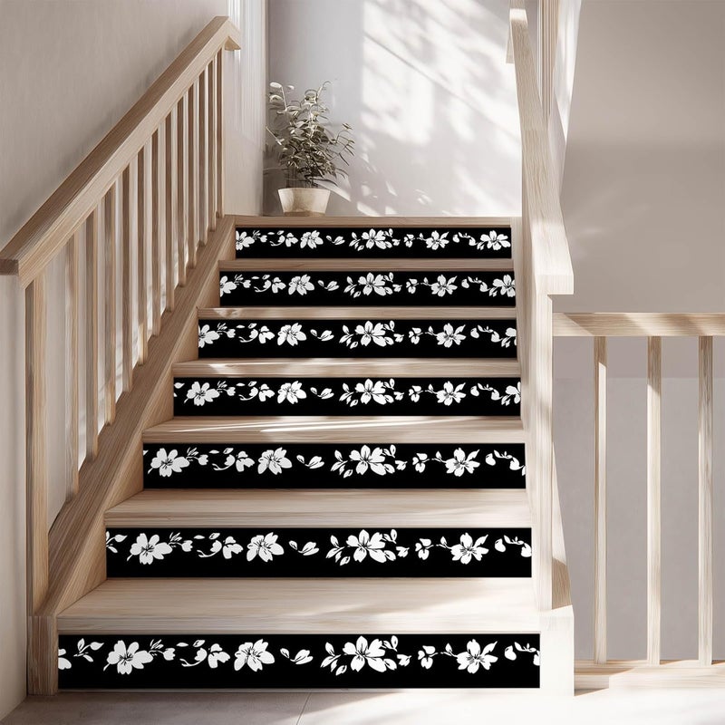 IVN Wallpaper Border Peel and Stick Decorative Wall Trim Self Adhesive Black and White Floral Silhouette Design Wallpaper for Bathroom Laundry Room Pool Area Mirror Frame Shelf Wall Edge 4x196 Inch - Image 4